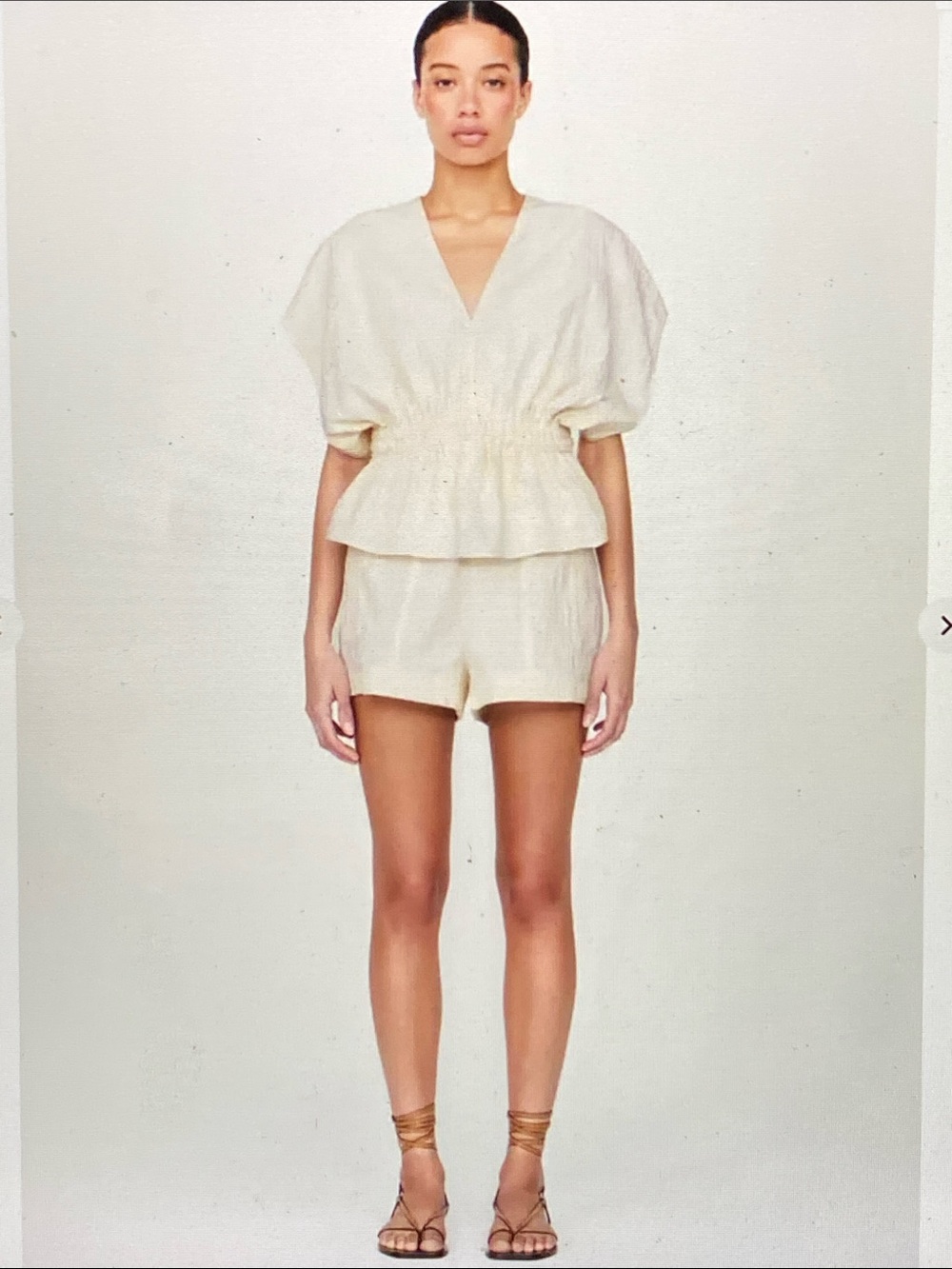 Marie Oliver Vesta Women's Cream V-Neck Smocked Waist Top Size Large